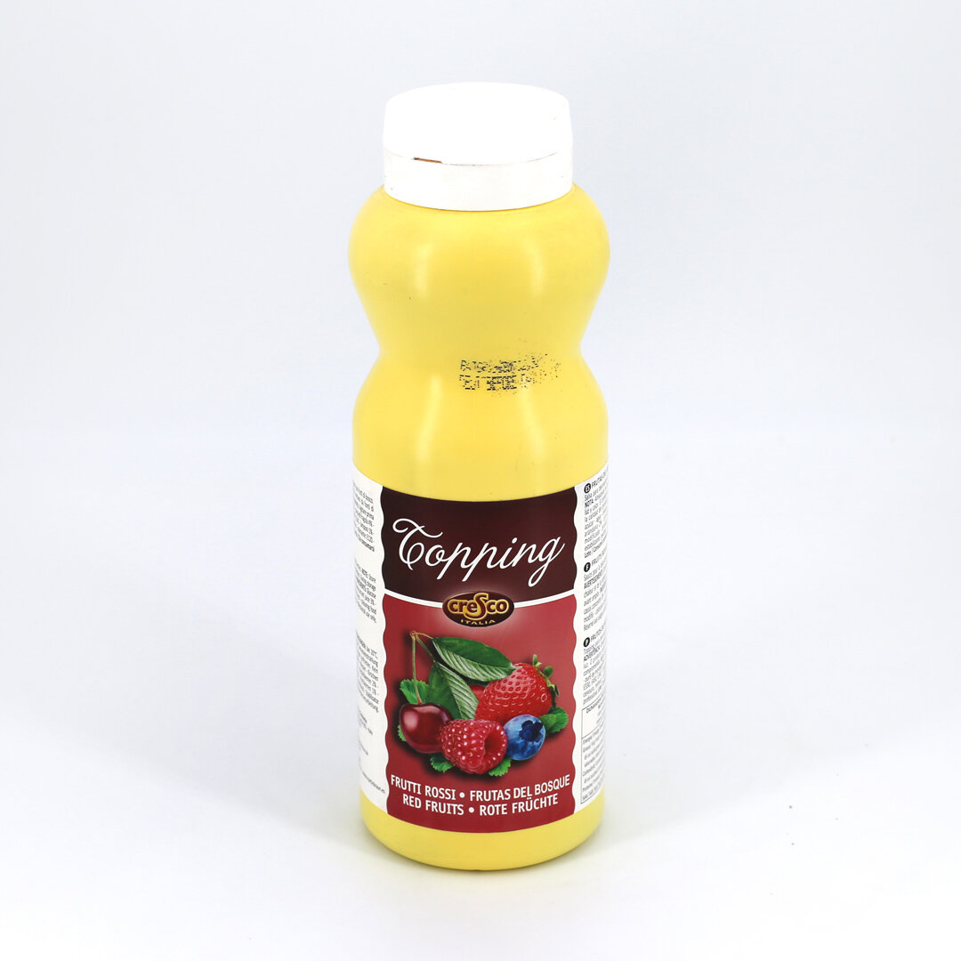 Salsa in bottiglia ai frutti rossi per guarnizione di gelati e torte per gelateria, pasticceria e ristorazione